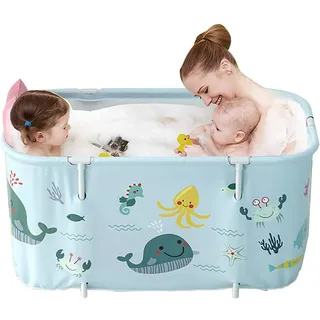 Tragbare Badewanne, Faltbadewanne, Badefass, Kunststoff, Badepool, extra große mobile Badewanne für Erwachsene und Kinder, 120 cm, Blau