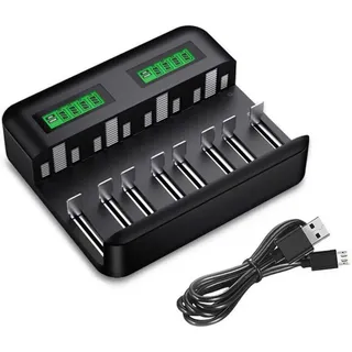 Universelles Lcd-ladegerät, Universalladegerät Für Aa/lr6-, Aaa/lr3-, C/r14- Und D/r20-ni-mh-akkus Mit Micro-usb-anschluss (typ C), Ladegerät 9008 Mit Akkuerkennungstechnologie
