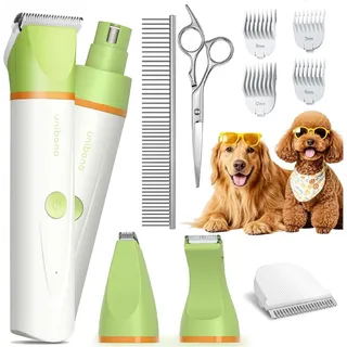 Oneisall 4in1 Leise Schermaschine Hund Katze Wiederaufladbar Hundeschermaschine&Pfotentrimmer&Krallenschleifer mit 4 Multifunktions-Schneidköpfen für Pfoten, Augen, Ohren, Gesicht Körper,
