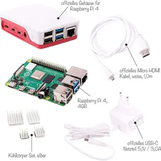 BerryBase Raspberry Pi 4 Computer Modell B, 4GB RAM Light Starter Kit, weiß