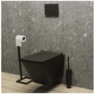 Toilettenpapierhalter Papierrollenhalter SAMAR freistehend (700×200×200 mm) matt, schwarz, zum schnellen Aufhängen von Dusch- und Handtüchern wenig Platzbedarf schwarz
