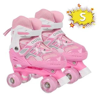 JEOBEST Rollschuhe Verstellbare Rollschuhe für Kinder, Atmungsaktiv Quad Skates, Für Mädchen und Jungen, Weihnachts Geschenke, Größen 27-37 rosa S(27-31)