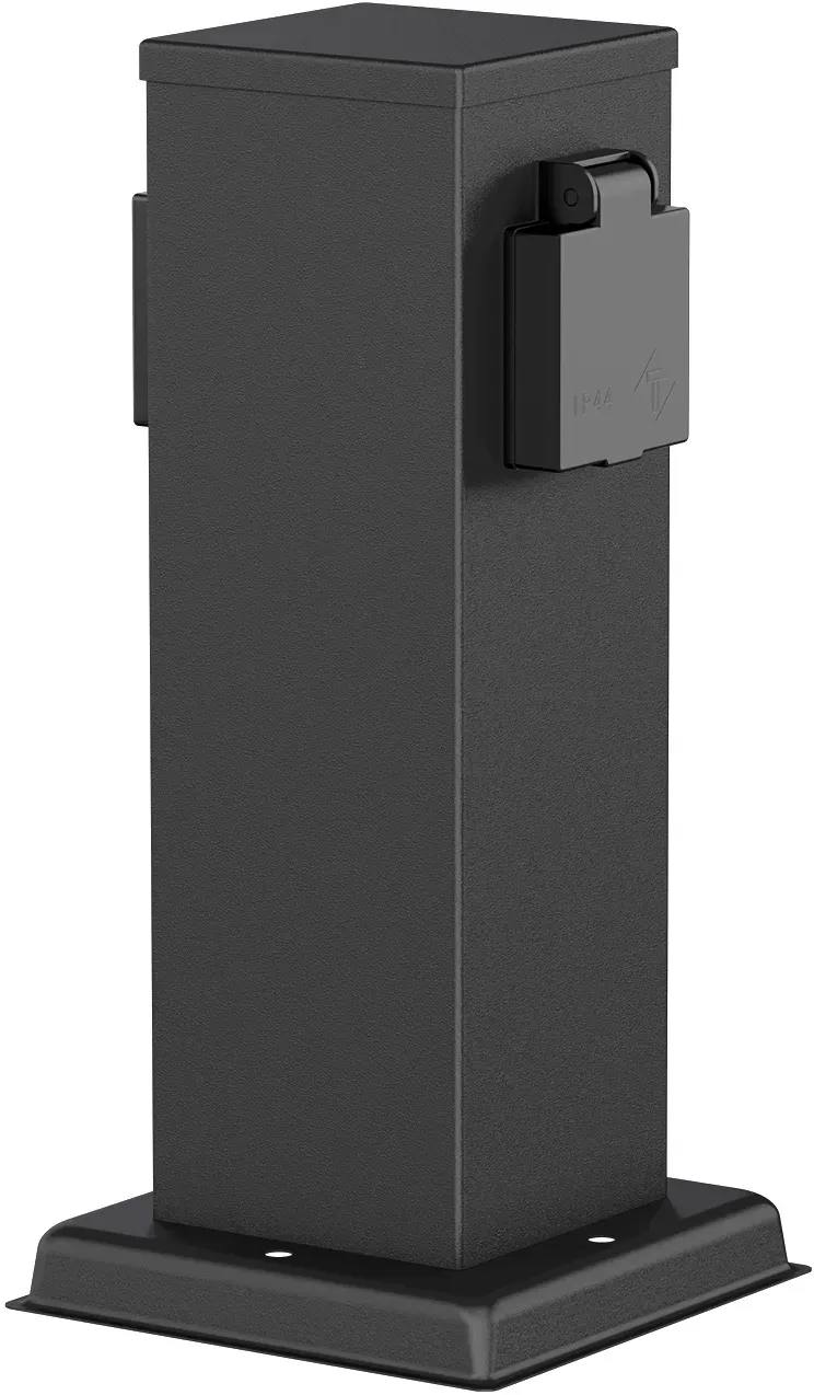 ledscom.de Garten Steckdosensäule POLLY für außen, IP44, 2-fach, Edelstahl, schwarz, eckig, 27 cm