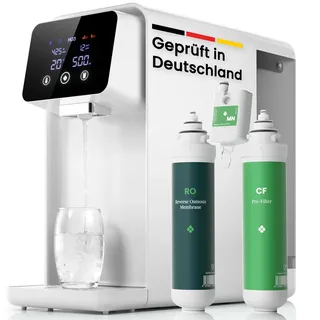 HO3 Home One Auftisch Osmoseanlage für Trinkwasser mit 4 Temperaturstufen (RT, 50, 85, 95°C), 5 Stufen Wasserausgabe, mit Echtzeit TDS, MicroShield Filtertechnologie, Wasserfilter (Weiß)