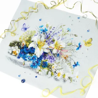 Magic needle Kreuzstich Stickpackung Lilien und Kornblumen, Zählmuster