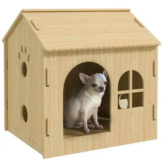 PawHut Hundehütte mit Fenster, Katzenhaus mit niedliches Pfoten-Design, Montage ohne Schrauben, für kleine Hunde unter 4 kg, Indoor, 49,5 x 41 x 51 cm,