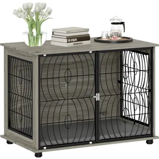 PawHut Hundekäfig für Zuhause, Hundehütte, Indoor Haustierkäfig mit Kissen, Grau,