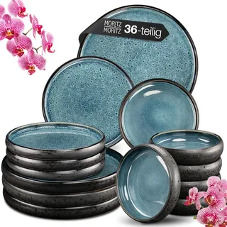 Moritz & Moritz SOLID 36-tlg Steinzeug Geschirr Set 12 Personen - Geschirrset 12 Personen aus je 12 Dinner Teller, Kleine Teller, Tiefe Teller