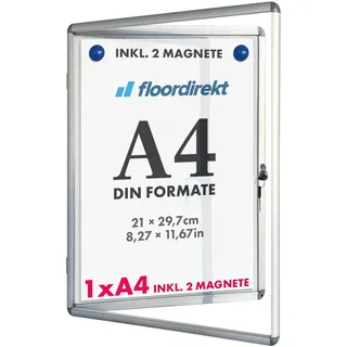 Floodirekt Schaukasten Wand 1 x DIN A4 Plakatschaukasten mit Alurahmen & Acrylglas inkl Magnete Infokasten Aushang Aushangkasten Magnetische & beschreibbare Rückwand
