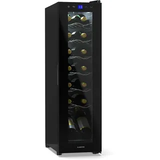Klarstein Weinkühlschrank,1 Zone Getränkekühlschrank mit Glastür, Leiser Indoor/Outdoor Kühlschrank, 41L Flaschenkühlschrank Klein, Weinschrank für Getränke, Weinkühler für 14 Slim Uno Weinkühlschrank 14 Flaschen 5 - 18 °C Touch-Control Schwarz