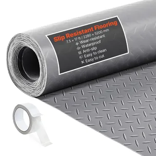 Vevor Garagenbodenmatte, 520x228 cm Antirutschmatte, Meterware, 2,2 mm dicke PVC-Noppenmatte, Bodenschutzmatte mit doppelseitigem Klebeband, leicht zu reinigen, für Lager, Fitnessstudios, Silbergrau