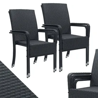 Juskys Polyrattan Gartenstühle Yoro - Schwarz
