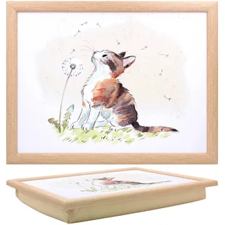 The Leonardo Collection Knietablett im Papierschuppen-Design, Katze mit Löwenzahn, mit Sitzsack zum Servieren von Gerichten, schöne Knietabletts zum Essen auf dem Schoß zum Abendessen oder zum Atmen |