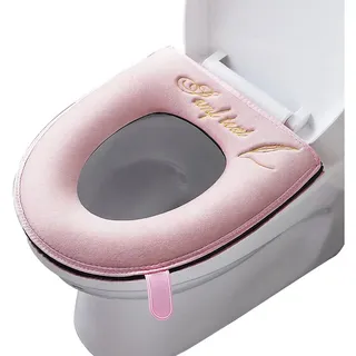 Coonoor WC-Deckelbezug weiche WC-Sitzbezüge mit Griff, Toilettendeckelbezug, Kissen, weich, dicker, waschbar, passend für alle ovalen WC-Sitze rosa