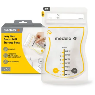 Medela Easy Pour Muttermilchbeutel zum einfachen Ausgießen, 50 Stück, 210 ml, auslaufsichere Einweg-Muttermilchbeutel mit Überlaufschutz, Stillhelfer