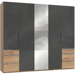 Level 250 x 216 x 58 cm Plankeneiche Nachbildung/Grauglas mit Glas- und Spiegeltüren