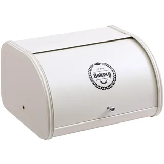 HollyHOME Brotkasten mit Edelstahlgehäuse, Metall-Brotkästen für die Küche, Brotaufbewahrungsbehälter mit aufrollbarem, einfach zu verstauendem Brotkastenhalterdeckel, Weiß