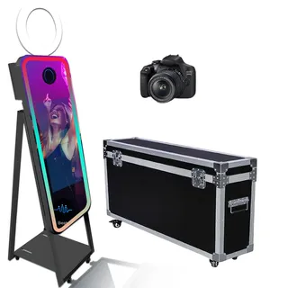 Magic Mirror Photo Booth Maschine mit 21,5 Zoll Touchscreen Selfie Photo Booth und App Control mit Flight Case für Hochzeitsfeier Veranstaltungen (Schwarz, Photo Booth Machine+Camera)