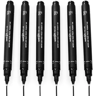 Uni Pin Fineliner Zeichenstift, schwarze Tinte, 1,2 mm Spitze, 6 Stück