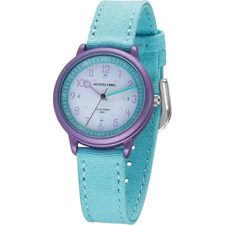 JACQUES FAREL Solaruhr Lernuhr Öko Kinderarmbanduhr Mädchen Kinderuhr Textil blau