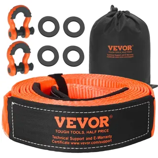Vevor Abschleppgurt-Bergeset, 16329 kg, Abschleppseil mit Aufbewahrungstasche & 19 mm D-Ring-Schäkel, Notfall-Hochleistungsgurt für SUVs, Pickups, LKWs, Boote, Geländefahrzeuge, 76,2 mm x 6,1 m