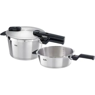 Fissler Schnellkochtopfset Vitaquick, Silber, Metall, 2-teilig, 4,5 und 2,5 L, Made in Germany, Druckregelventil, Sicherheitsverschluss, abnehmbare Griffe, Kochen, Töpfe, Schnellkochtöpfe