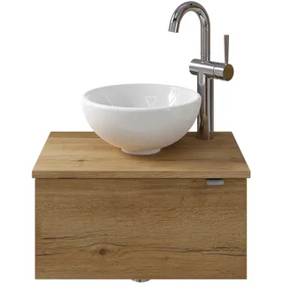 Saphir »Serie 6915 Waschschale mit Unterschrank für Gästebad, Gäste WC« Keramik-Aufsatzbecken, Waschtischplatte, Waschtischunterschrank, 3 Stk. tlg. 51 cm breit, 1 Tür, Waschtischplatte, kleine Bäder, ohne Armatur