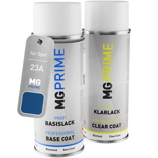 MG PRIME Autolack Sprühdosen Set für Opel 23A / G7I Aegean Blue/Indigo Blau Basislack Klarlack Spraydose 400ml