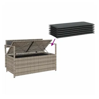 vidaXL Gartenbank mit Stauraum und Kissen Grau Poly Rattan