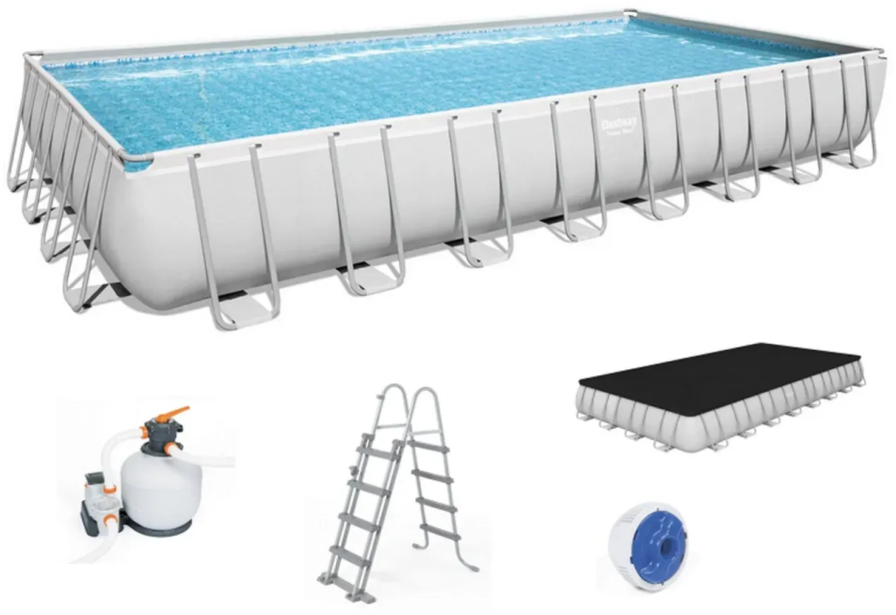 Bestway Power Steel Frame Pool Komplett-Set mit Sandfilteranlage 956 x 488 x 132 cm, lichtgrau, eckig