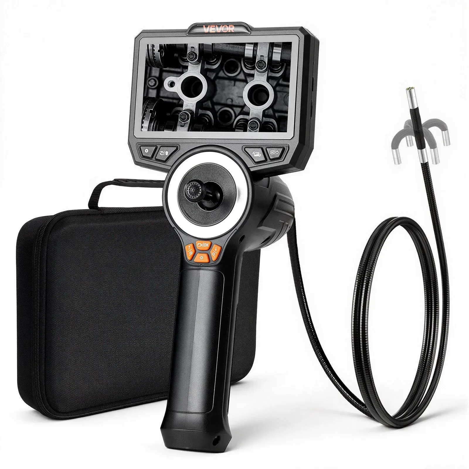 VEVOR Drehbare Endoskopkamera mit Licht, Inspektionskamera mit 360° beweglichem Kopf, IP67 Wasserdichte Rohrkamera mit 4,5 Zoll Display 1,5 m Kabel 3000 mAh Akku, 6,2 mm Boreskopkamera für Auto Haus