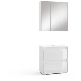 Vicco Badmöbel-Set Majest Weiß Hochglanz modern Badezimmerschrank Waschbeckenunterschrank Spiegelschrank Schranktür Schrankfach Schrankschublade
