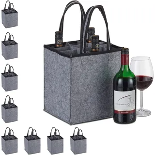 Relaxdays 2 x Flaschentasche, je für 9 Flaschen, Flaschenträger für Wein, Bier, Leergut Sammelbehälter, hbt: 45 x 24 x 24 cm, grau