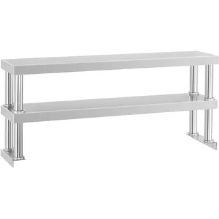 Royal Catering - Aufsatzboard Arbeitstisch (120 x 26 x 600 cm, 2 Ablagen, 2 x 15 kg Tragkraft, Edelstahl) Silber