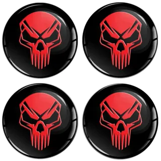 SkinoEu 4 x 55 mm Aufkleber Aufkleber für Radkappen Nabenkappen Nabendeckel Radnabendeckel Rad-Aufkleber Schwarz Rot Schädel Totenkopf A 3055
