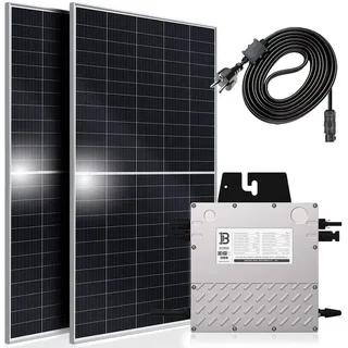 SUNNIVA® Balkonkraftwerk 800W komplett Steckdose - Beny 800W Wechselrichter - PV Solaranlage Komplettset - 2x 450W (900W) Solarmodule - inkl. 5m Kabel -WIFI