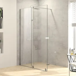 Hüppe Xtensa pure Walk-In Gleittür mit festem Segment, Breite:120cm, Anschlag links - silber hochglanz