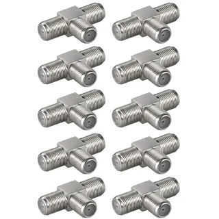 10x SAT F-Verbinder | T-Stück | TV Adapter Koax Verbinder Verteiler Splitter Kupplung | 3X F-Buchse | F-Adapter für Antennenkabel Satellitenkabel Koaxialkabel | 10 Stück