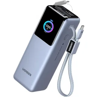 UGREEN Nexode Pro Power Bank, 25000mAh 200W Max Schnellladen mit 68cm einziehbares Kabel & USB-C Kabel, Kompatibel mit MacBook Pro, Dell XPS, Lenovo, HP Laptops, iPad Pro, Galaxy S25 Ultra, iPhone 17