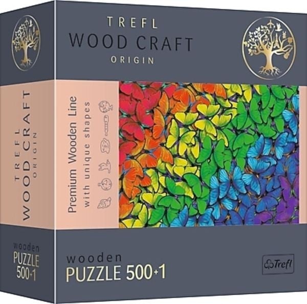 Trefl - Holzpuzzle 500+1 - Regenbogen Schmetterlinge