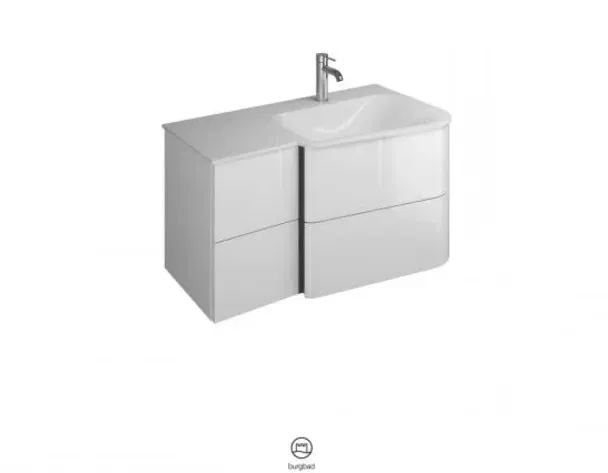 burgbad Badu Mineralguss-Waschtisch weiß brilliant, inklusive Waschtischunterschrank, 2 Auszüge, 2 Schubladen, Version rechts, Breite 920mm, SFUG092RF3698C0001G0196, Farbe: Tectona Dekor Zimt /