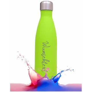 Personalisierte Trinkflasche aus Edelstahl | Perfekter Begleiter für Sport, Schule, Outdoor Aktivitäten | Lasergravur von Wunschtext und Wunschmotiv | 0,5 l (Grün)