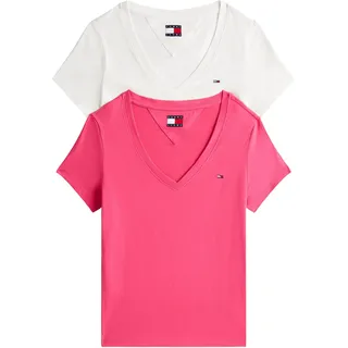Tommy Jeans Damen Tjw 2pack V-Neck Tee Dw0dw21367 S/S T-Shirt, Multi (Ecru/Jewel Pink), XL EU