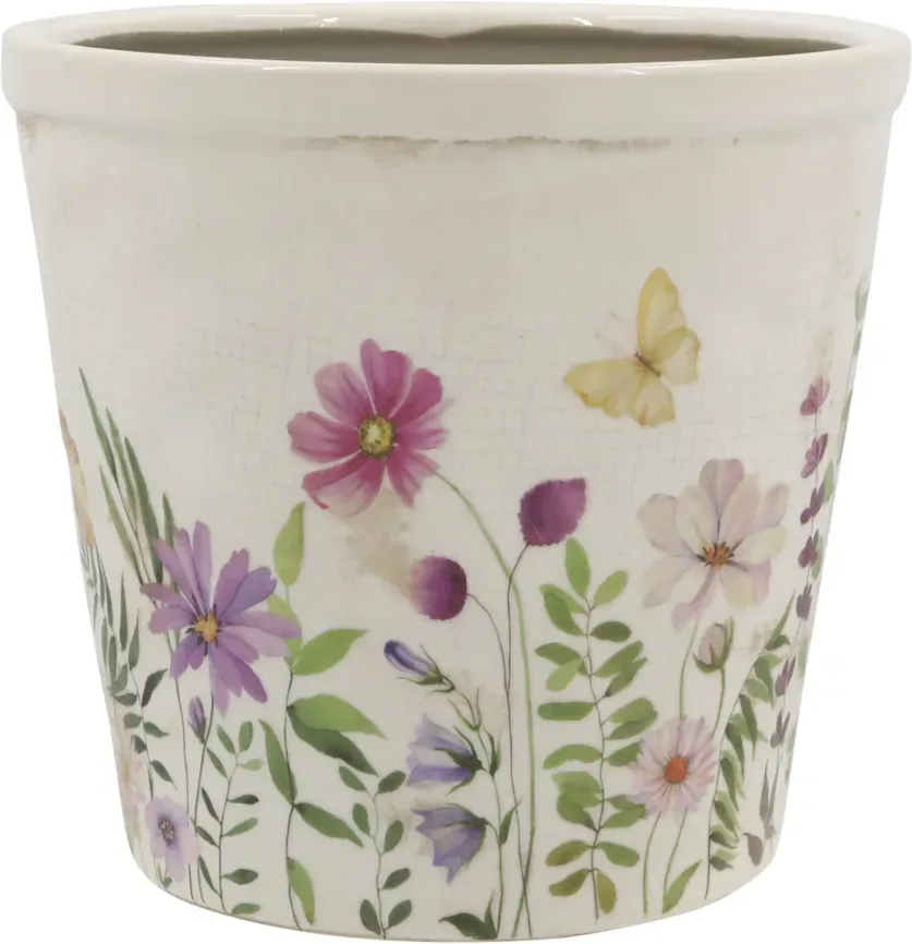 Chic Antique Avignon Blumentopf mit Blumenmotiv, H13,5/Ø 14,5 cm creme