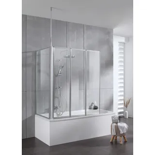 WELLTIME Badewannenaufsatz »Summer 3-teilig + feste Seitewand«, Deckenhöhe bis 240cm geeignet, Glaswand bestehend aus vier Elementen