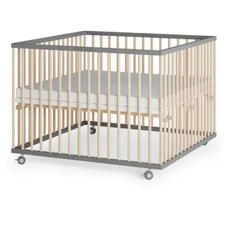 Sämann – make a difference. Laufgitter, Grau, Natur, Holz, Echtholz,Buche, 100x74x100 cm, Babymöbel, Laufstall Baby
