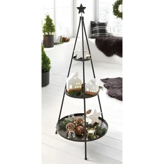 Dekoleidenschaft XXL Etagere "Klassik" aus Metall, 128 cm hoch, matt schwarz, 3-stöckig mit Stern als Abschluß, Tortenständer, Obstetagere, Regal, Weihnachtsdeko