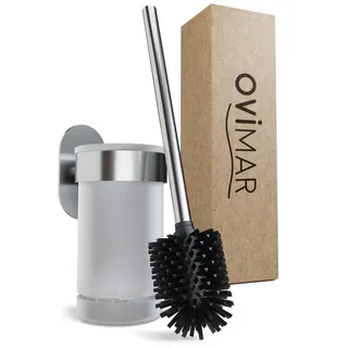 ovimar WC-Bürste Tranerodde, Silber mit Silikonborsten und Glas-Bürstenhalter
