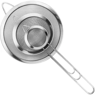 Royouzi Küchensieb Set, 3 Stück 7/12/18cm Hochwertig Edelstahl Sieb aus 304 Edelstahl,Feinmaschiges Sieb Set,Haushaltssieb für Backen,Kochen,Mehl,Eiweißtrennung,Saft usw die Küche