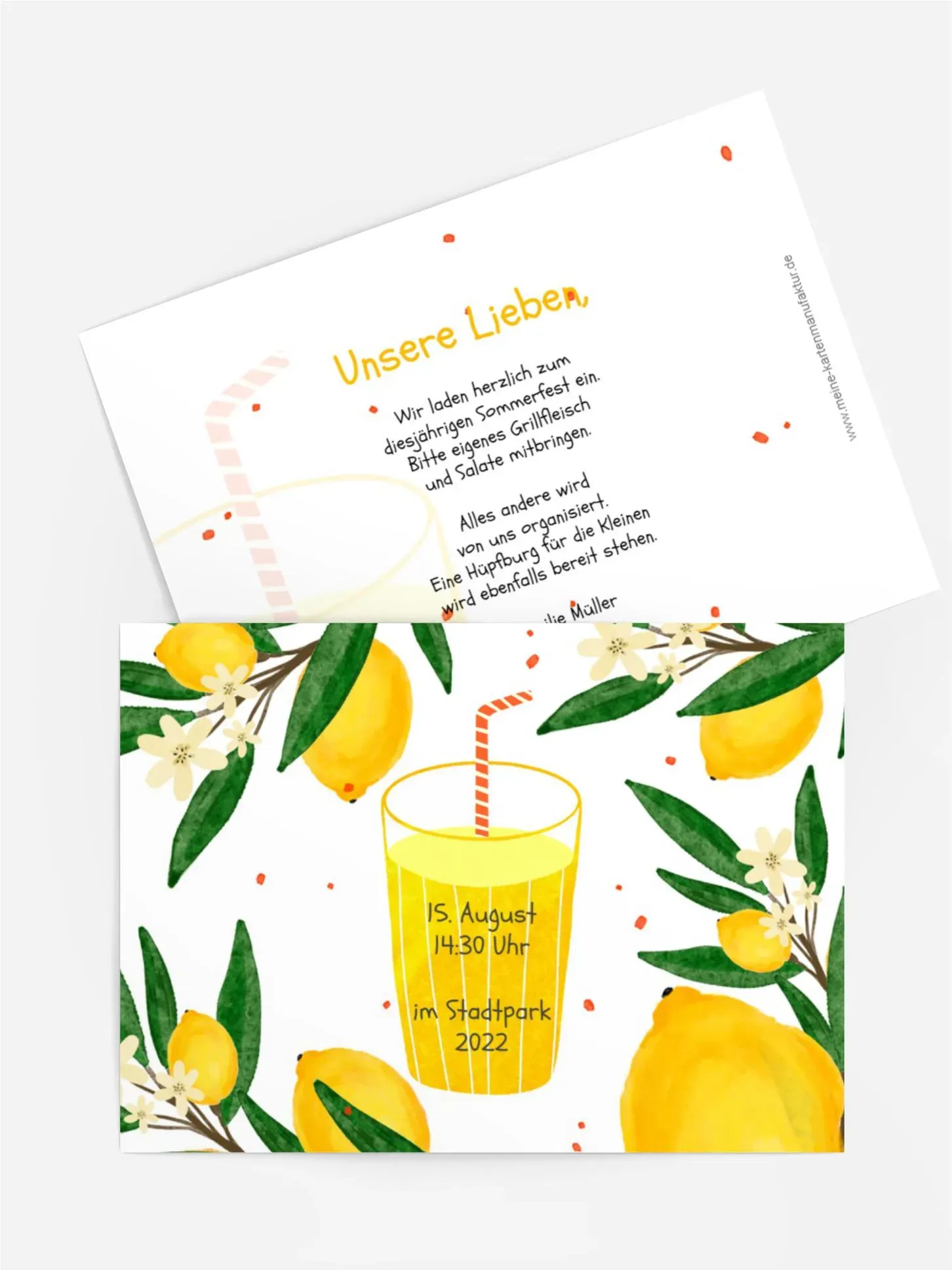 Einladung zum Sommerfest selbst gestalten mit Spruch und Fotos im Onlinedesigner bei Meine-Kartenmanufaktur.de